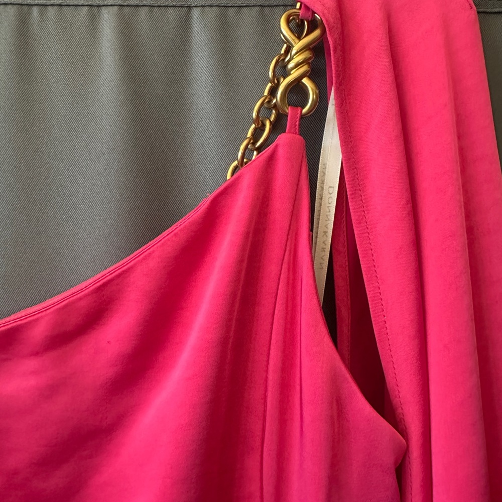 Donna Karan OpenBack,Bronze Tone Metal Chain Detail, Stretchy Satin Gown,sz6,new - Picture 15 of 16